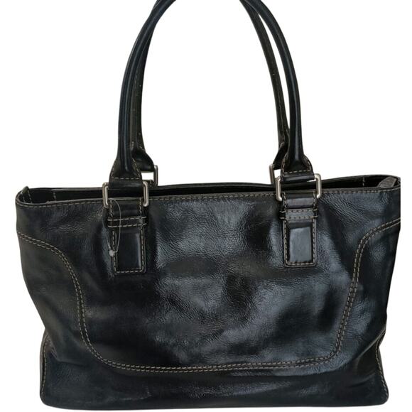 Michael Kors Duffle Satchel bag Genuine Leather Black,white stitching. Zip close - Picture 1 of 12